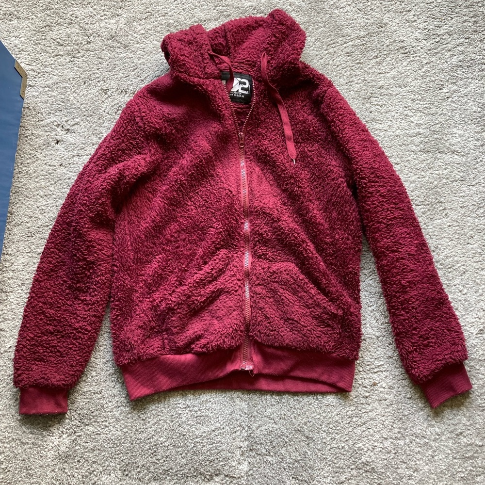 Maroon Fleece Zip Up Hoodie